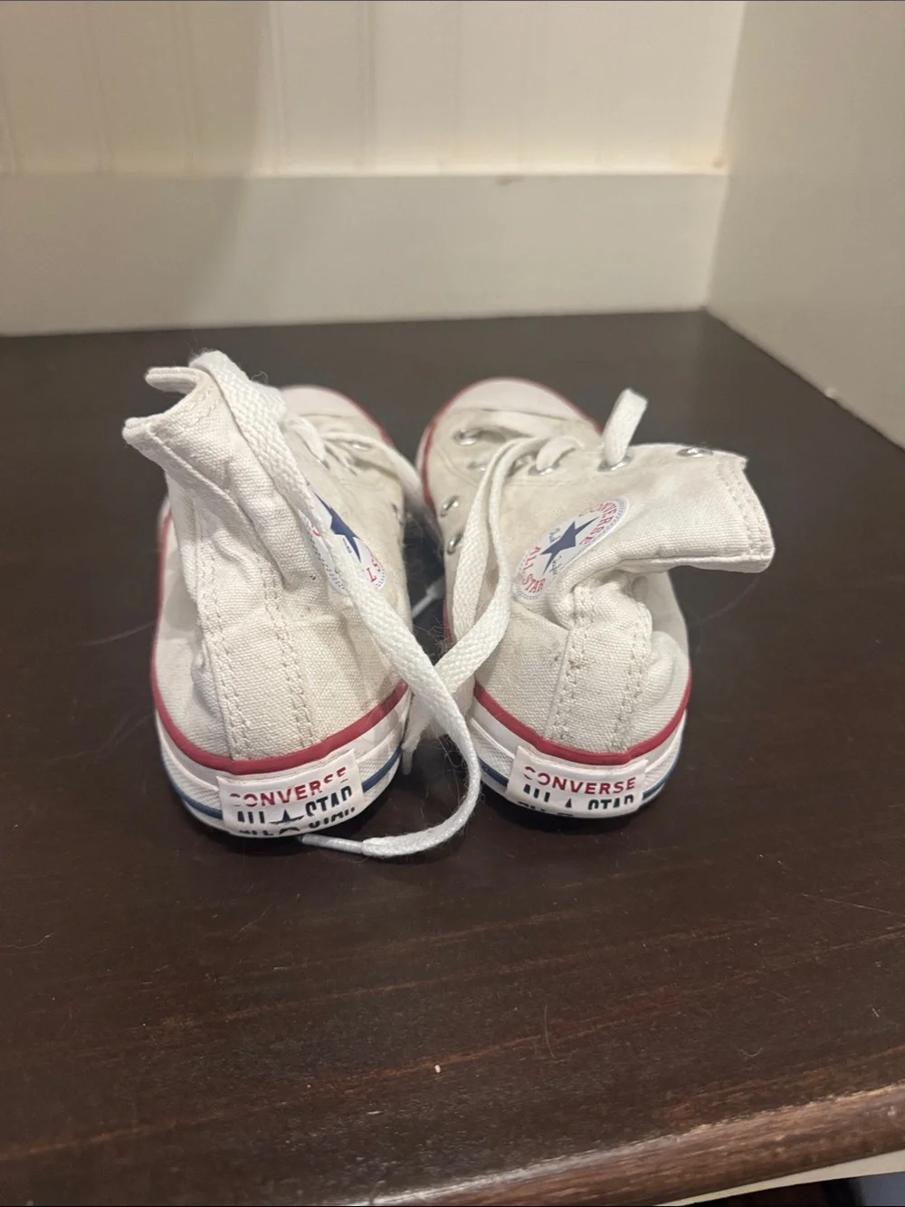 Converse White High Top Sneakers with Red Accent kids size 1